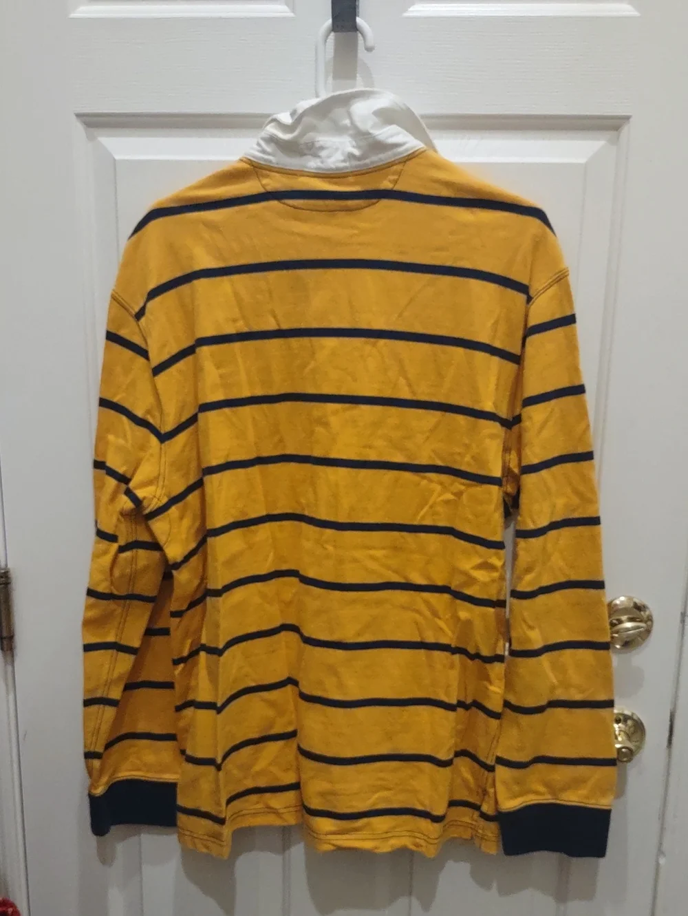 Ralph Lauren Men’s Yellow and Navy Striped Rugby Polo